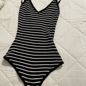 black and white striped body suit, size xs